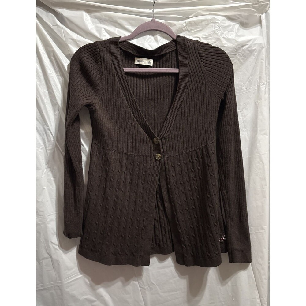 Hollister Women’s S Brown Cable Knit V-Neck 2-Button Babydoll Cardigan Sweater